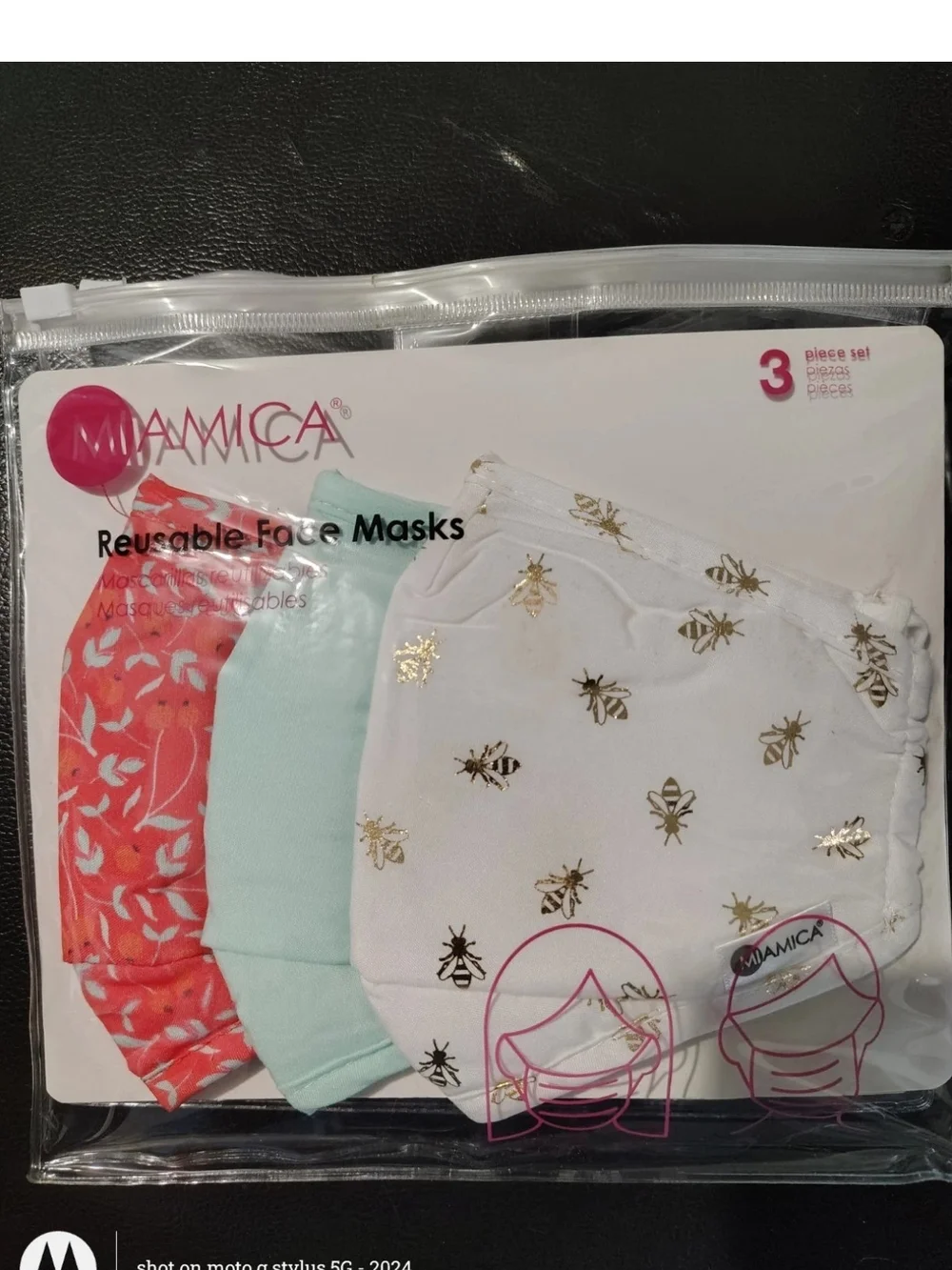 Mamica Women's Reusable Face Mask 3-Pack - Pink Floral & Blue Stripe